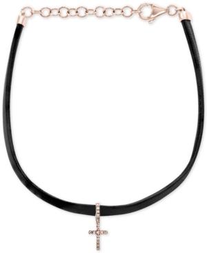 Effy Diamond Accent Cross Charm Leather Bracelet In 14k Rose Gold