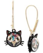 Betsey Johnson Two-tone Kitty Cat Shaky Bead Crystal Drop Earrings