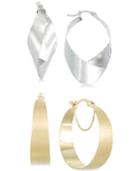Hoop And Teardrop Hoop Earrings Set In 14k White Gold Vermeil And 14k Gold Vermeil