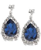 Carolee Silver-tone Blue And Clear Crystal Teardrop Earrings