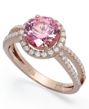 Pink Cubic Zirconia Ring In 14k Rose Gold Over Sterling Silver