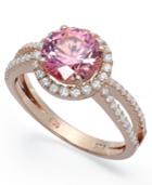 Pink Cubic Zirconia Ring In 14k Rose Gold Over Sterling Silver
