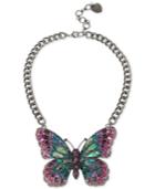 Betsey Johnson Hematite-tone Pave And Stone Butterfly Collar Necklace
