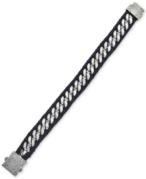 Esquire Men's Jewelry Bracelet In Leather And Stainless Steel, Only At Macy's