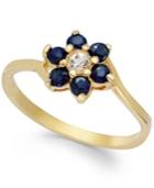Victoria Townsend Sapphire (9/10 Ct. T.w.) And White Topaz (1/10 Ct. T.w.) Flower Ring In 18k Gold Over Sterling Silver