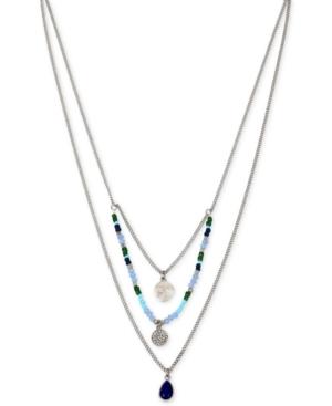 Kenneth Cole New York Silver-tone Convertible Beaded Three Layer Pendant Necklace