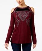 Inc International Concepts Embroidered Cold-shoulder Top, Only At Macy's