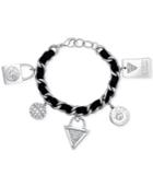 Guess Silver-tone Faux Suede And Pave Charm Bracelet
