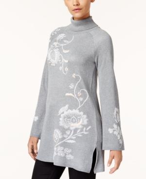 Style & Co Embroidered Turtleneck Tunic Sweater, Created For Macy's