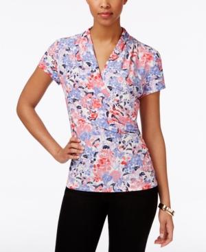 Charter Club Crossover Wrap Top, Floral Print
