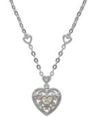 Diamond Antique Heart Pendant Necklace In Sterling Silver And 14k Gold (1/10 Ct. T.w.)