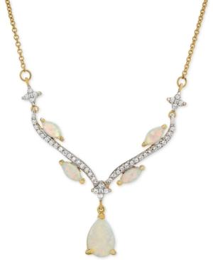 Lab-created Opal (5/8 Ct. T.w.) & White Sapphire (9/10 Ct. T.w.) 16 Pendant Necklace In Sterling Silver & 14k Gold-plate
