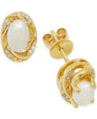 Opal (1/2 Ct. T.w.) And Diamond Accent Earrings In 14k Gold Over Sterling Silver