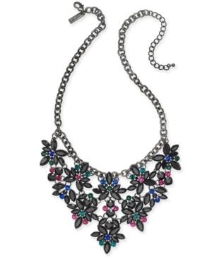 I.n.c. Hematite-tone Floral Crystal Necklace, 18 + 3 Extender, Created For Macy's