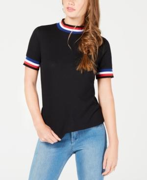 Ultra Flirt By Ikeddi Juniors' Mock-neck Ribbed & Striped Top