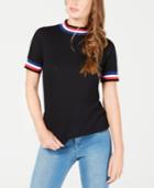 Ultra Flirt By Ikeddi Juniors' Mock-neck Ribbed & Striped Top