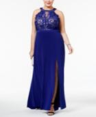 Nightway Plus Size Sequined Lace Halter Gown