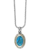 Turquesa By Effy Manufactured Turquoise (8-9/10 Ct. T.w.) And White Sapphire (5/8 Ct. T.w.) Pendant Necklace In Sterling Silver And 18k Gold