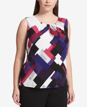 Calvin Klein Plus Size Printed Pleated-neck Shell