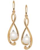 Freshwater Pearl (6mm) And Diamond Accent Twist Drop Earrings In 14k Gold