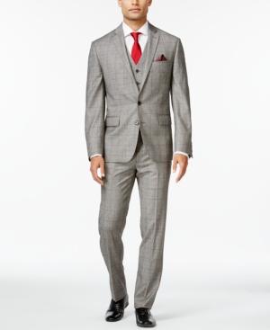 Ryan Seacrest Distinction Slim-fit Black And White Glen Plaid Vested Suit, Only At Macy's