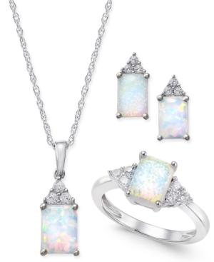 Lab-created Opal (1-1/2 Ct. T.w.) And White Sapphire (3/8 Ct. T.w.) Jewelry Set In Sterling Silver