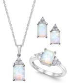 Lab-created Opal (1-1/2 Ct. T.w.) And White Sapphire (3/8 Ct. T.w.) Jewelry Set In Sterling Silver