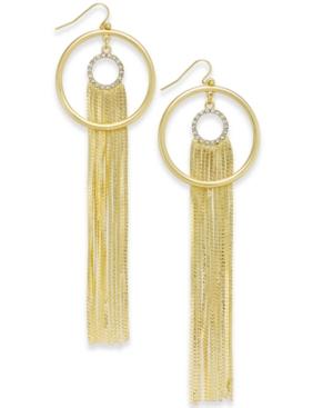 Thalia Sodi Gold-tone Pave Circle & Chain Fringe Drop Earrings, Created For Macy's