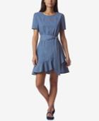 Avec Les Filles Cotton Western Chambray Ruffled Fit & Flare Dress