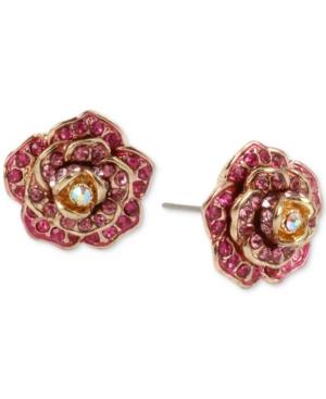 Betsey Johnson Gold-tone Pave Rose Stud Earrings