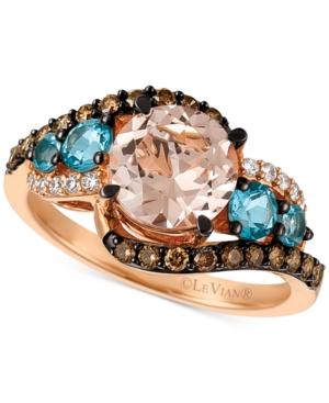 Le Vianchocolatier Morganite (1-3/8 Ct. T.w.), Blue Topaz (1/2 Ct. T.w.) And Diamond (3/8 Ct. T.w.) Ring In 14k Rose Gold, Only At Macy's