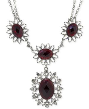 2028 Silver-tone Crimson Stone And Crystal Pendant Necklace