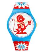 Swatch Unisex Swiss Lucky Monkey Multicolor Print Silicone Strap Watch 41mm Suoz203