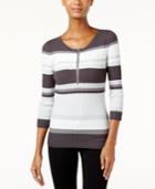 Inc International Concepts Zip-front Striped Sweater, Only At Macy's
