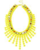 Gold-tone Yellow Bead And Glass Stone Woven Frontal Necklace
