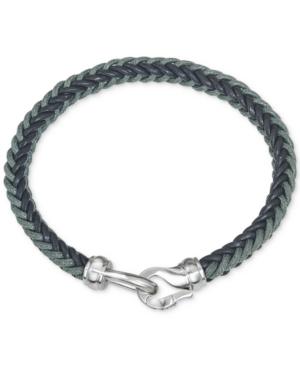 Esquire Men's Jewelry Woven Leather Bracelet In Stainless Steel, Created For Macy's