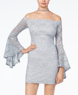 Emerald Sundae Juniors' Off-the-shoulder Glitter Lace Dress
