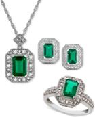 Lab Created Emerald (2-3/8 Ct. T.w.) & White Sapphire (1/4 Ct. T.w.) Pendant Necklace, Stud Earrings & Ring Set In Sterling Silver
