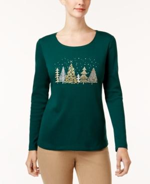 Karen Scott Cotton Embellished Tree T-shirt, Created For Macy's