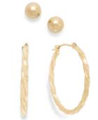 Hoop And Ball Stud Earring Set In 10k Gold