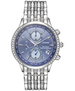 Citizen Women's World Chronograph A-t Eco-drive Diamond Accent Stainless Steel Bracelet Watch 38mm Fc5000-51l