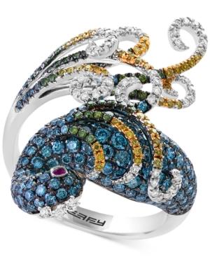 Effy Bella Bleu Diamond (1-7/8 Ct. T.w.) & Ruby Accent Statement Ring In 14k White Gold