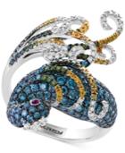 Effy Bella Bleu Diamond (1-7/8 Ct. T.w.) & Ruby Accent Statement Ring In 14k White Gold