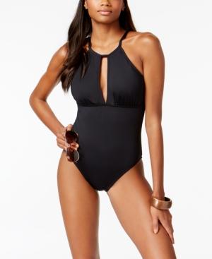 La Blanca Island Goddess High-neck Lattice-back Tummy-control One-piece Swimsuit Women's Swimsuit