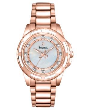 Bulova Women's Diamond Accent Rose Gold-tone Stainless Steel Bracelet Watch 32mm 98p141