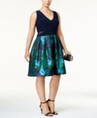 Xscape Plus Size Floral-brocade Fit & Flare Dress