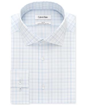 Calvin Klein Steel Slim-fit Non-iron Performance Blue Bay Check Dress Shirt