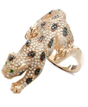 Effy Signature Diamond Black And White Diamond (1-1/2 Ct. T.w.) And Emerald Accent Panther In 14k Rose Gold