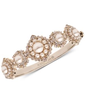 Marchesa Gold-tone Cubic Zirconia & Imitation Pearl Bangle Bracelet