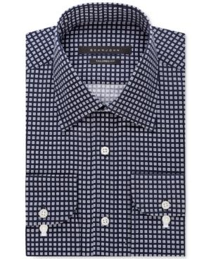 Sean John Classic/regular Fit Men's Classic-fit Blue Graphite Square Print Dress Shirt